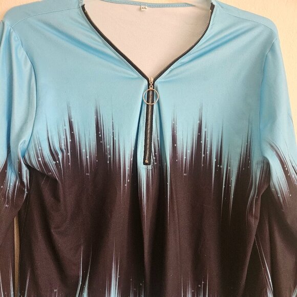 Pullover v-neck stretchy turquoise black zip up XXL Gym, workout - Picture 6 of 8